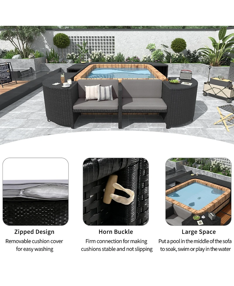 Streamdale Versatile Patio Furniture Lounge Sofa Set with Storage, Grey Rattan
