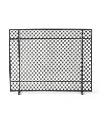 Streamdale Markus Modern Single Panel Black Brushed Silver Iron Firescreen