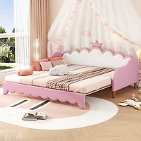 Streamdale Furniture Extendable Princess Daybed with Crown Headboard and Led Lights