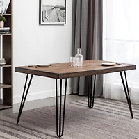 Streamdale Aryven Industrial Metal Hairpin Design Dining Table, Rustic Dark Pine