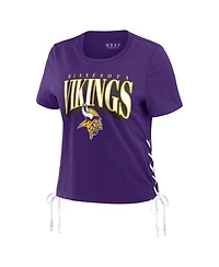 Wear by Erin Andrews Women's Purple Minnesota Vikings Lace Up Side Modest Cropped T-Shirt