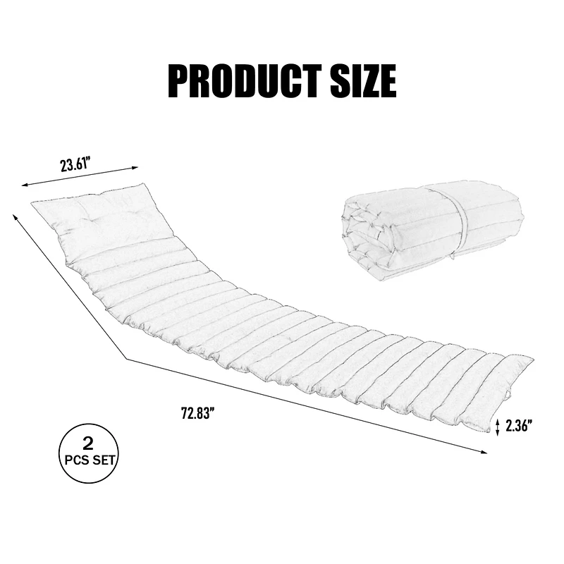 Streamdale Premium 72.8" Uv-Resistant Outdoor Chaise Lounge Cushions (2 Pack)