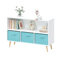 Simplie Fun Kid's Bookshelf with Cloth Drawers, White Mdf and Pine, Safety Buckle