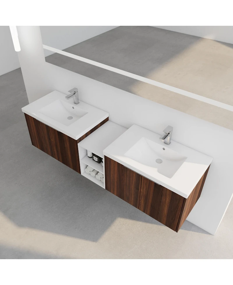 Simplie Fun Modern Wall-Mounted Vanity with Ample Storage and Resin Sink