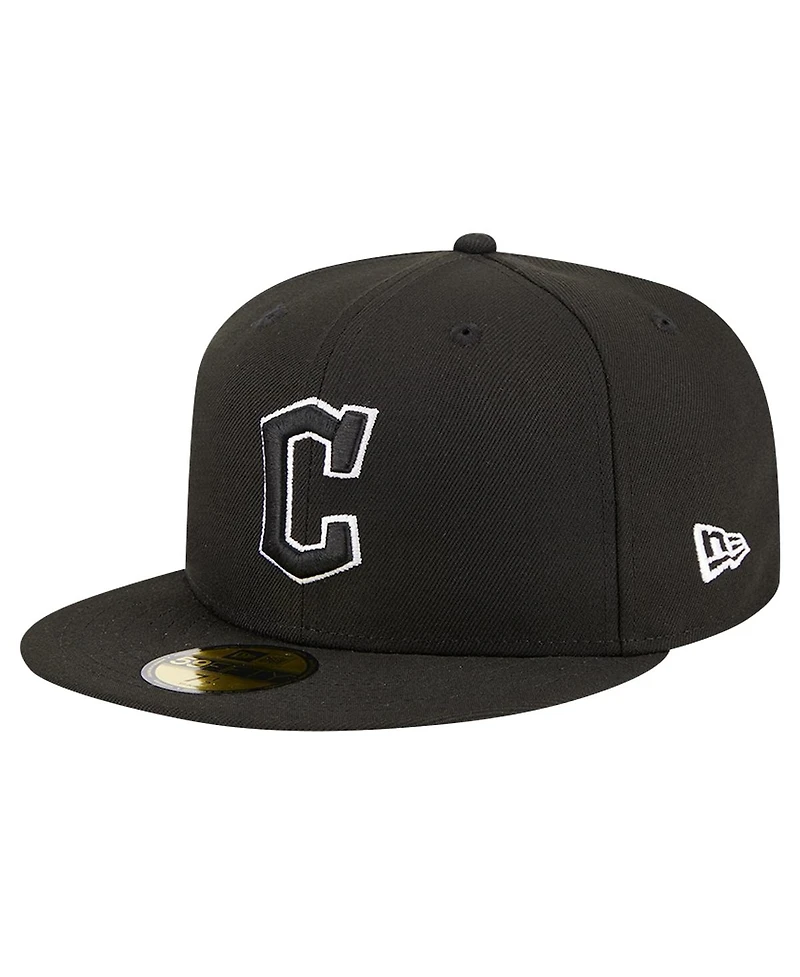 New Era Men's Black Cleveland Guardians Logo 59FIFTY Fitted Hat