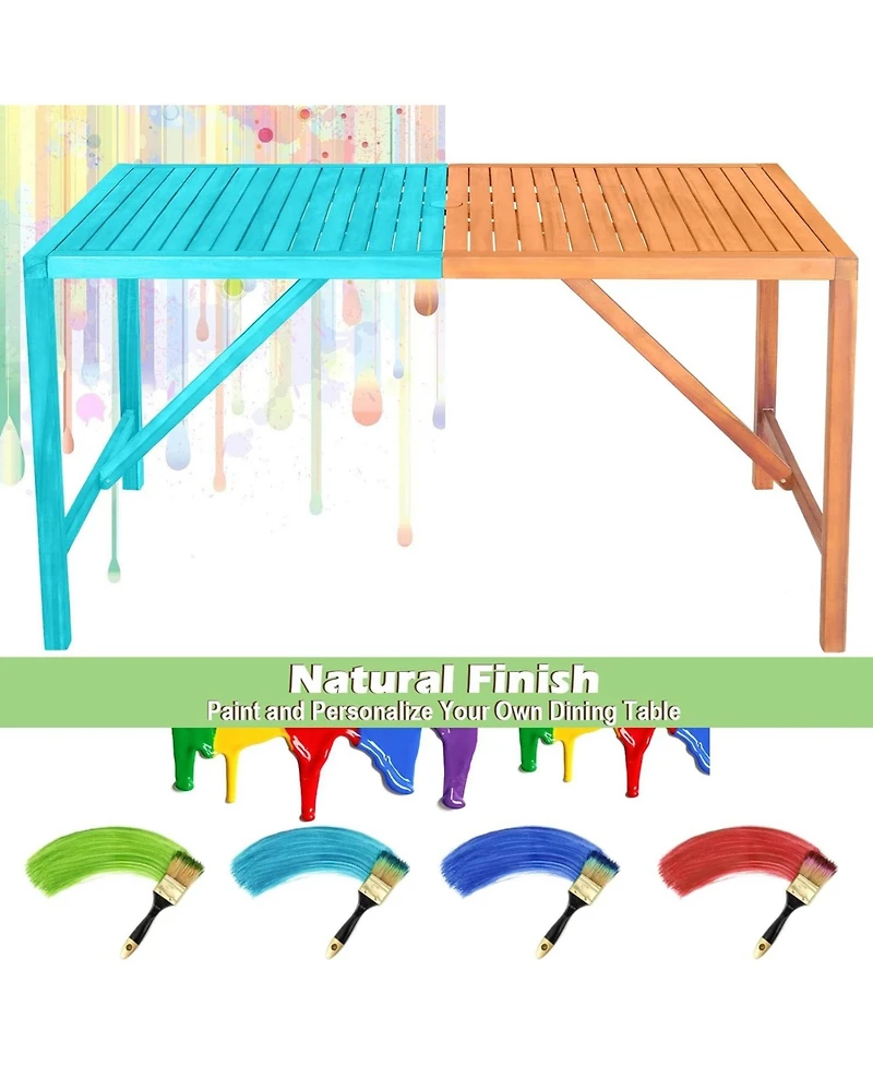 Sugift 67 Inch Patio Rectangle Acacia Wood Dining Table with Umbrella Hole