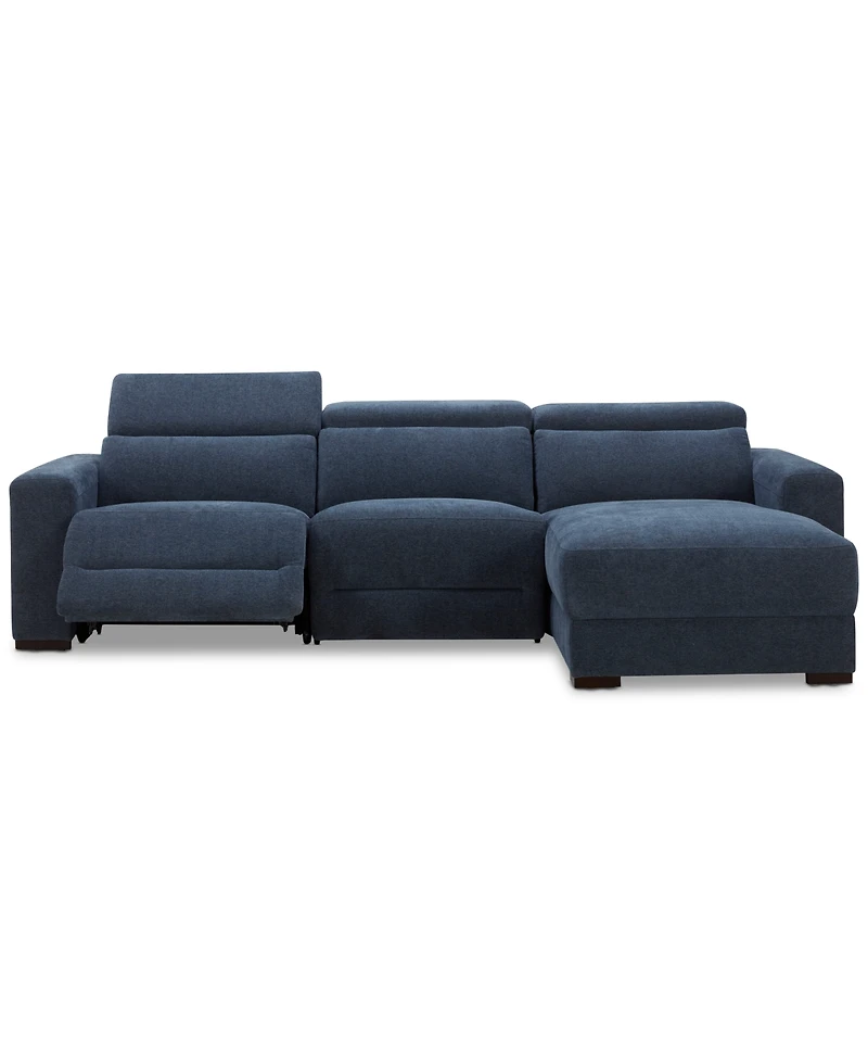 Nevio 3-Pc. Fabric Power Headrest Sectional and Chaise with 1 Motion Chair