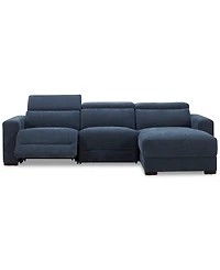 Nevio 3-Pc. Fabric Power Headrest Sectional and Chaise with 1 Motion Chair