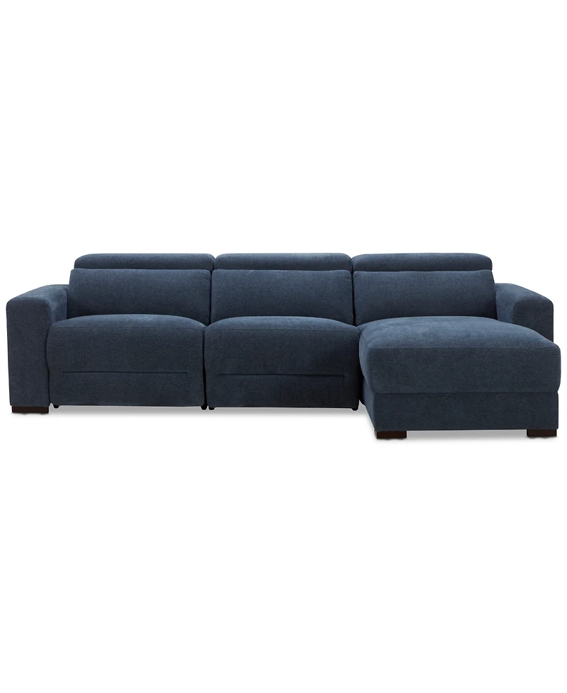 Nevio 3-Pc. Fabric Power Headrest Sectional and Chaise with 2 Motion Chairs