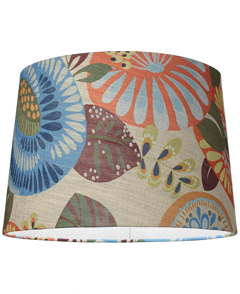 Springcrest Collection Set of 2 Drum Lamp Shades Multi Color Tropic Floral Medium 14" Top x 16" Bottom x 11" Slant Spider with Harp and