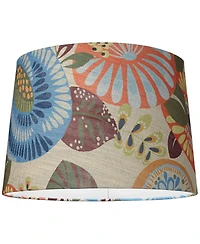 Springcrest Collection Set of 2 Drum Lamp Shades Multi Color Tropic Floral Medium 14" Top x 16" Bottom x 11" Slant Spider with Harp and