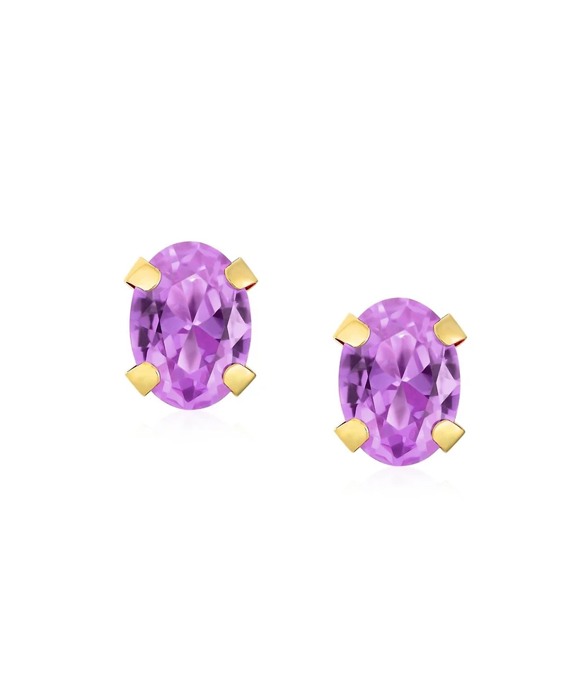 1.6Ct Oval Shaped Purple Amethyst Gemstone Stud Earrings Real 14K Yellow Gold February Birthstone