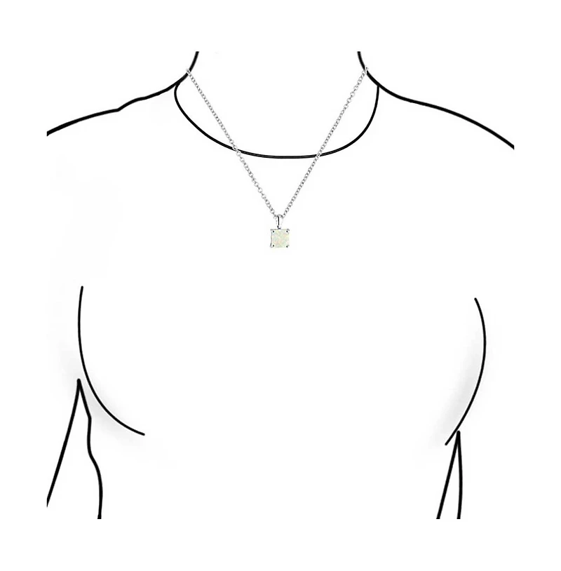 Bling Jewelry Dainty 4 Prong Set 1.25 Ct Solitaire Square Princess Cut White Synthetic Opal Pendant Necklace Sterling Silver