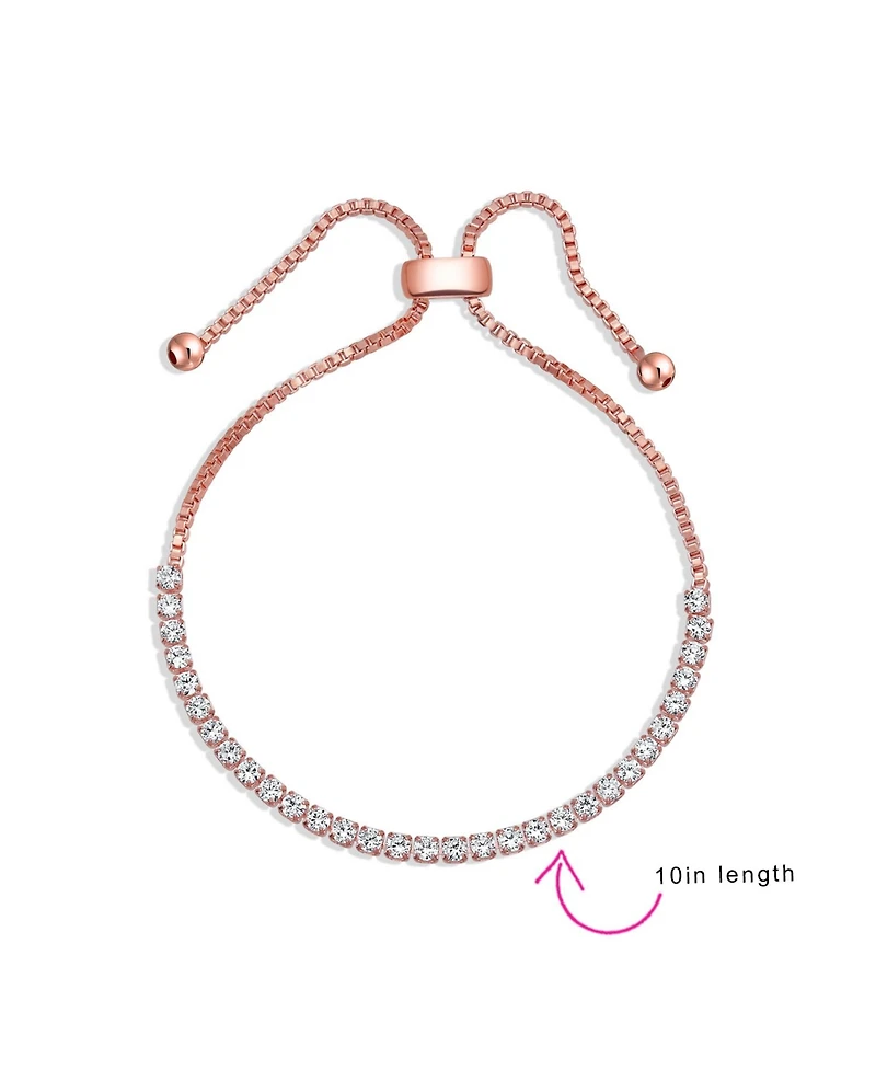 Bling Jewelry Cubic Zirconia Cz Slide Bolo Style Tennis Bracelet Rose Gold Silver Plated Brass Adjustable