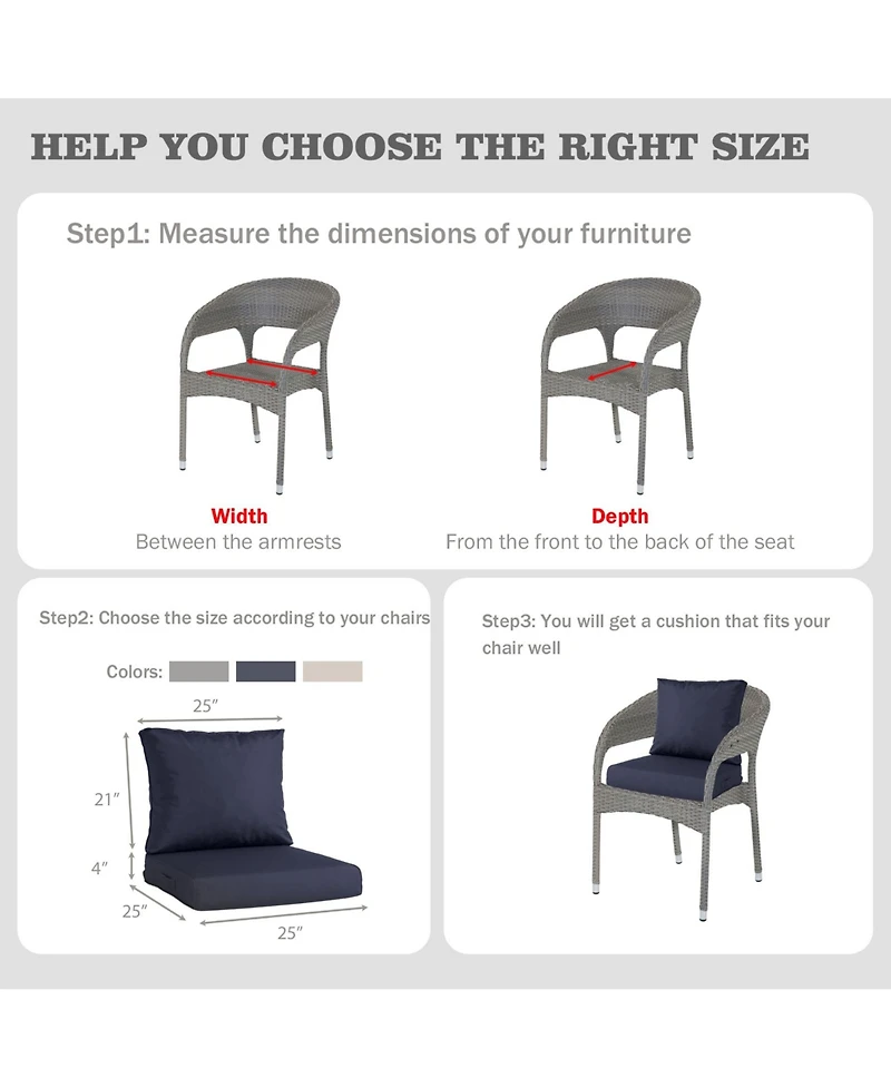 Aoodor Outdoor Chair Cushions Set, 25"x25", Water Resistant Outdoor Deep Seat Cushions with Handle & Adjustable Straps.