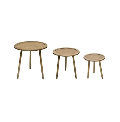 Slickblue Set of 3 Rattan Wood Accent Tables