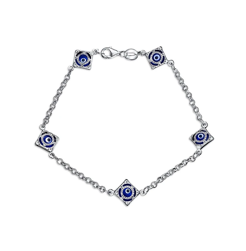 Bling Jewelry Turkish Navy Spiritual Protection Amulet Evil Eye Blue Evil Eye Charm Link Bracelet Sterling Silver 7.5 Inch