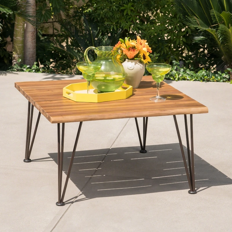Rustic Acacia Wood Coffee Table for Outdoor Use