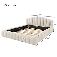 Streamdale Beige Velvet Queen Bed Frame with Shell-Shaped Headboard