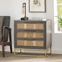 Simplie Fun Handcrafted Mango Wood Cabinet with Boho Wicker Accents