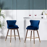 Streamdale Furniture Fabric Upholstered Counter Height Wingback Stools, Set of 2, Blue