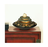 Pyramid 10" High Small Zen Modern Indoor Decor Slate Stone Tabletop Fountain with Light Feng Shui Ball Desk