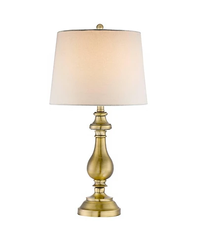 Regency Hill Traditional Table Lamp 26" High Antique Brass Candlestick White Fabric Drum Shade for Living Room Family Bedroom Bedside