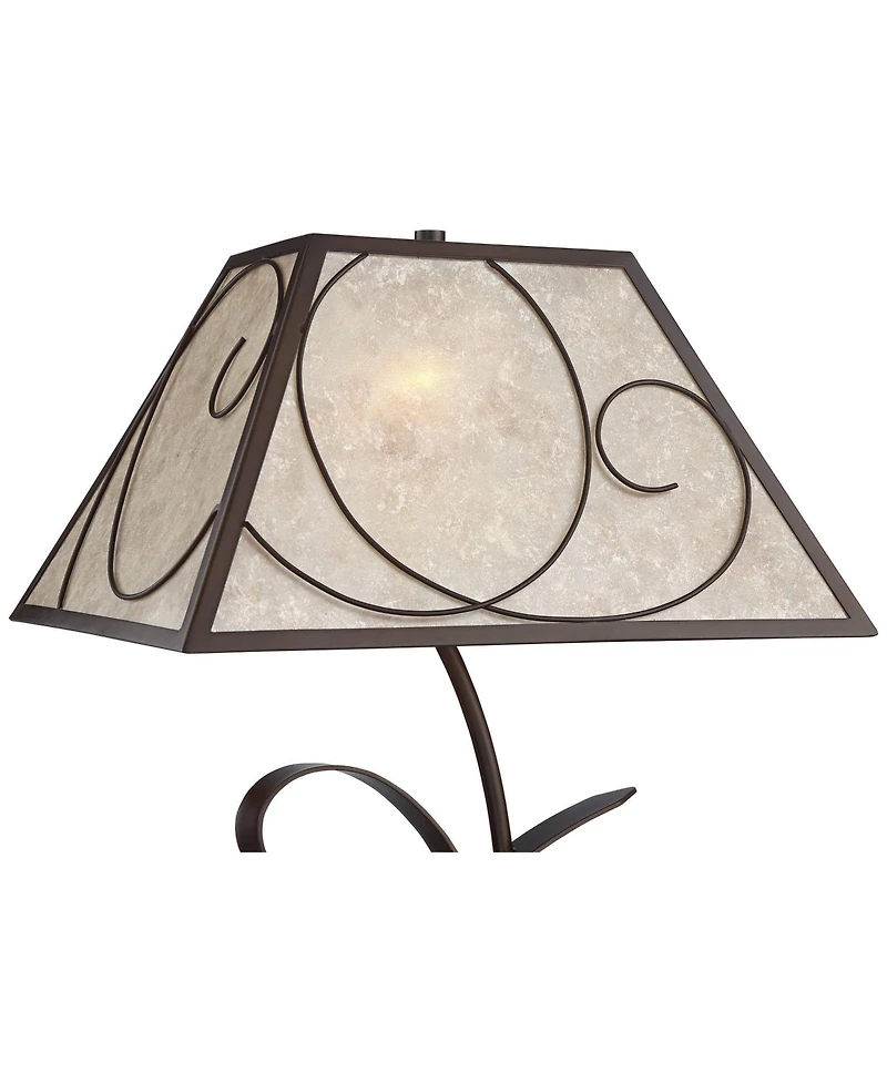 Franklin Iron Works Teri Rustic Country Cottage Table Lamp 27" Tall Brown Metal Floral Light Mica Tapered Shade for Bedroom Living Room House Hom