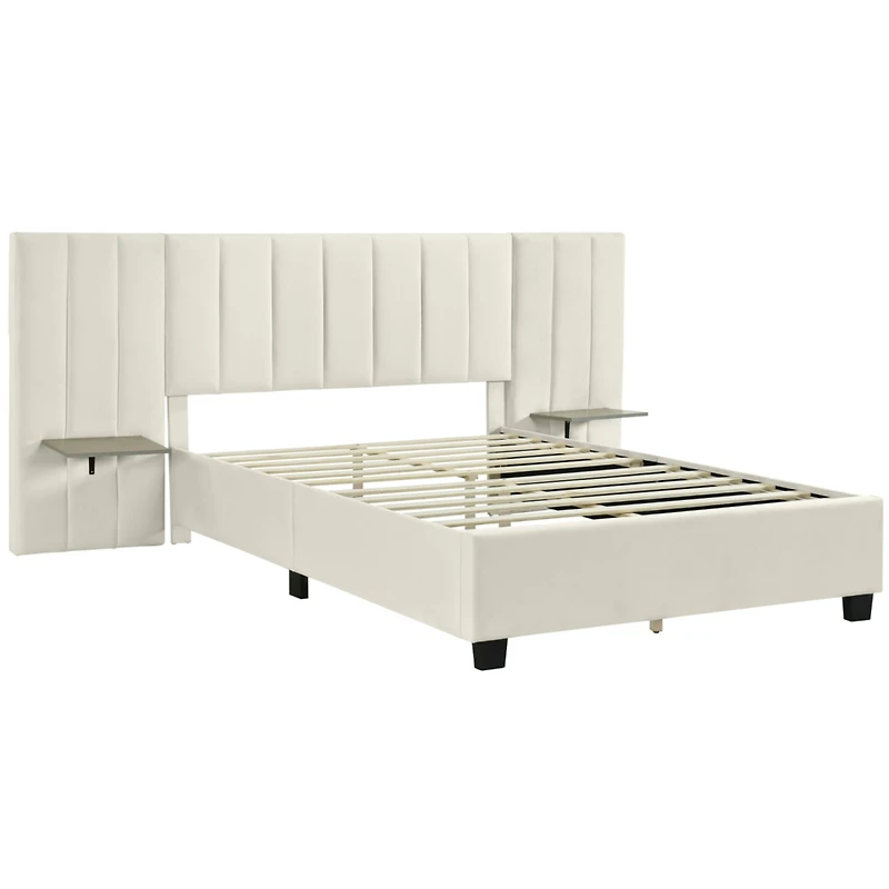 Streamdale Queen Velvet Platform Bed with Headboard