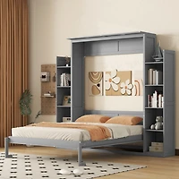 Streamdale Queen Murphy Bed Wall with Shelves and Led Lights, White
