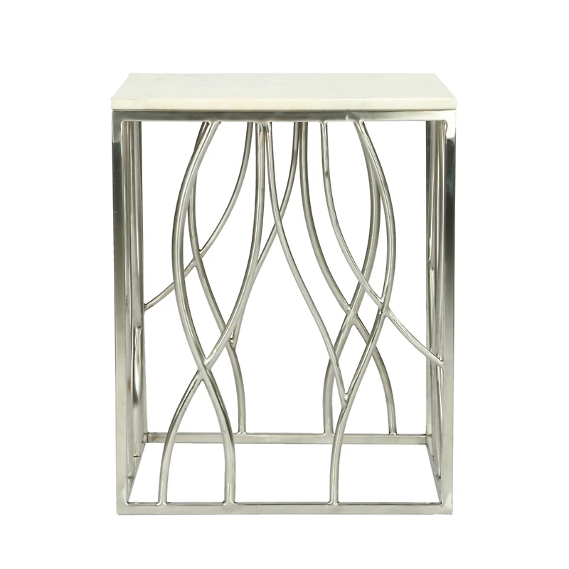 Simplie Fun Square Marble End Table with Stainless Steel Base