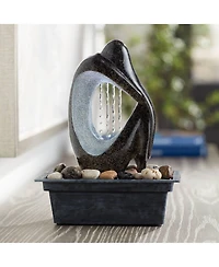 Modern Silhouette 10" High Small Zen Indoor Outdoor Decor Faux Stone Tabletop Fountain with Light Led Outside