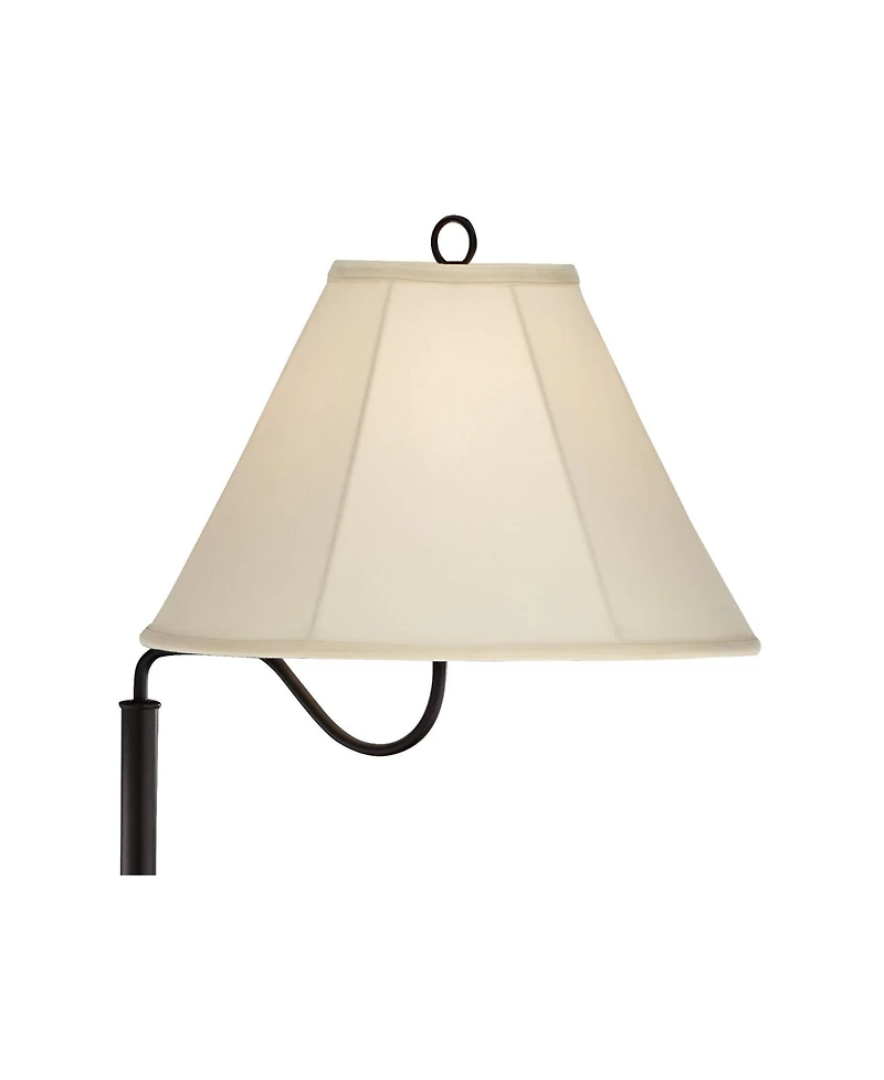 Regency Hill Marville Mission Rustic Farmhouse Floor Lamp with End Table 55" Tall Wood Open Crate Swing Arm Off White Empire Shade for Living Roo
