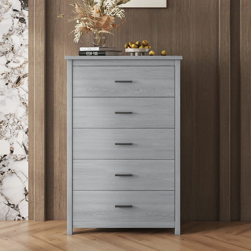 Streamdale Retro American Country Wooden Dresser with 5 Drawers for Storage