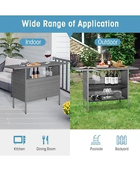 Slickblue Outdoor Patio Wicker Bar Table with Metal Shelves