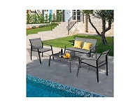 Slickblue 4 Pieces Patio Furniture Set with Armrest Loveseat Sofas and Glass Table Deck