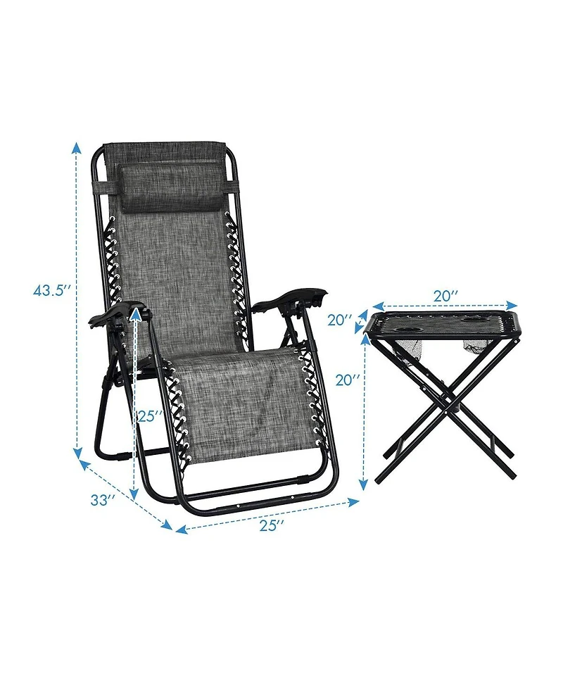 Inolait 3 Pieces Folding Portable Zero Gravity Reclining Lounge Chairs Table Set Outoor Conversation Sets