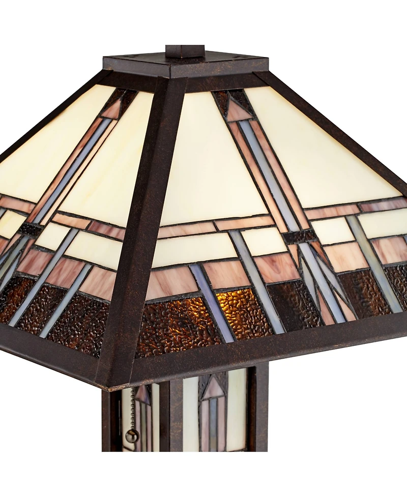 Robert Louis Tiffany Mission Rustic Floor Lamp 60 1/2" Tall Oiled Bronze with Nightlight Geometric Stained Art Glass Shade for Living Room Bedroo