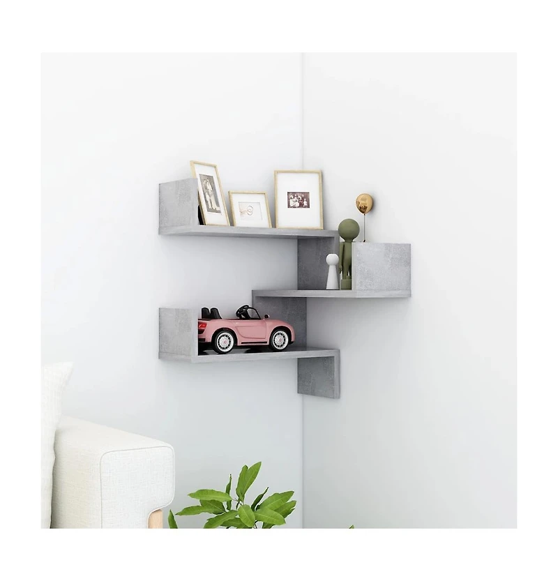 vidaXL Wall Corner Shelf Concrete Gray 15.7"x15.7"x19.7" Engineered Wood