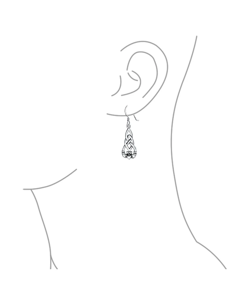 Bling Jewelry Friendship Bff Heart Circle Irish Love Symbol Celtic Claddagh Dangle Earrings Oxidized Sterling Silver Fish Hook