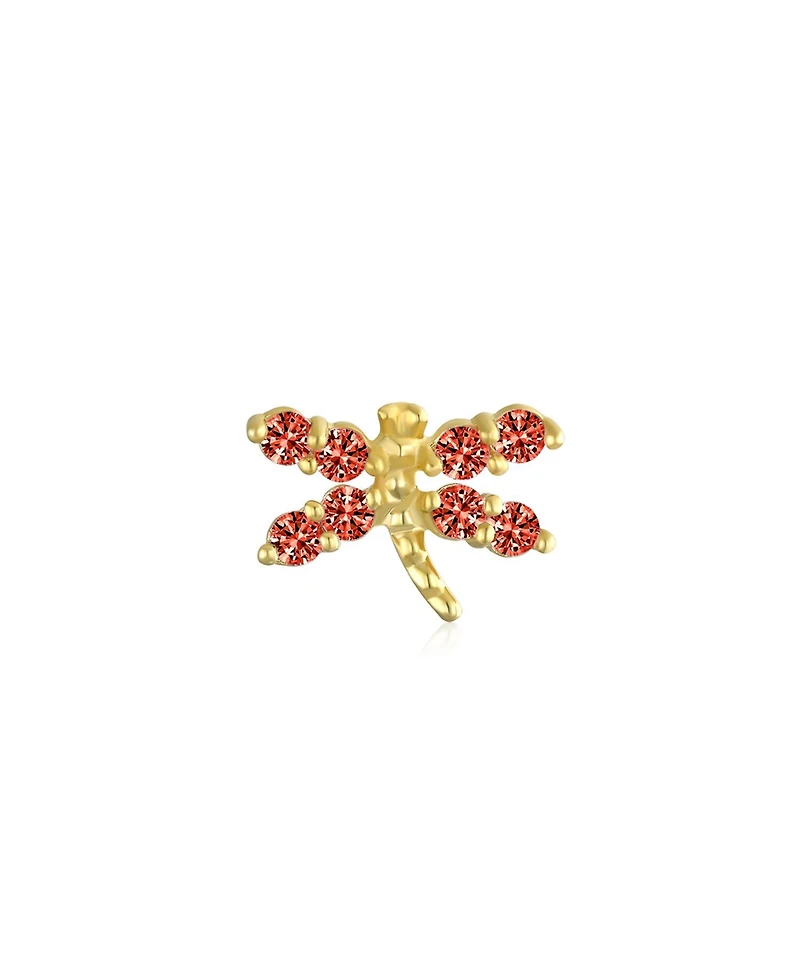 Bling Jewelry Tiny 14K Gold Cubic Zirconia Red Cz Helix Cartilage Ear Lobe Piercing Daith Dragonfly Firefly Butterfly 1 Piece Stud Earring Screw back