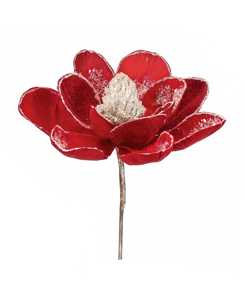 Slickblue Velvet Magnolia Stem With Silver Bead Accents (Set of 6)