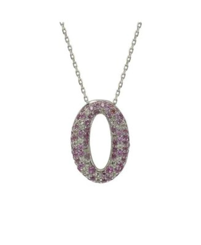 Suzy Levian Sterling Silver Sapphire Created White Sapphire Puff Oval Circle Pendant Necklace