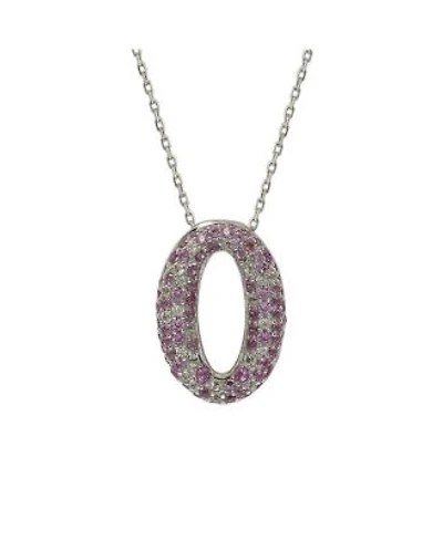 Suzy Levian Sterling Silver Sapphire Created White Sapphire Puff Oval Circle Pendant Necklace