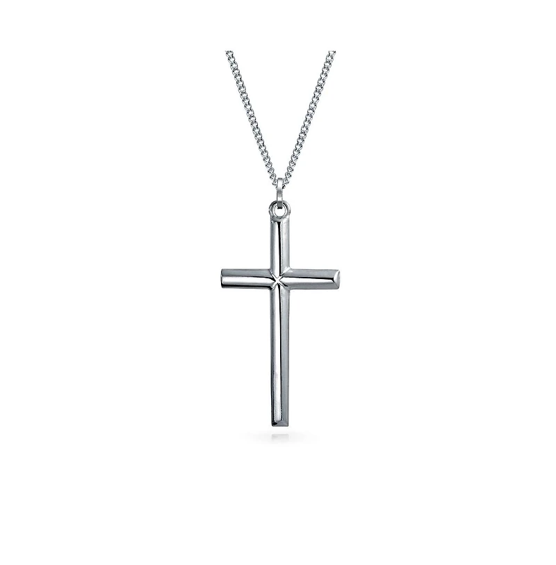 Bling Jewelry Simple Christian Catholic Religious Jewelry Large Jesus Crucifix Cross Necklace Pendant Sterling Silver 2 Inch