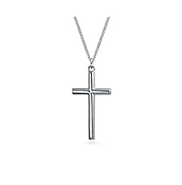 Bling Jewelry Simple Christian Catholic Religious Jewelry Large Jesus Crucifix Cross Necklace Pendant Sterling Silver 2 Inch