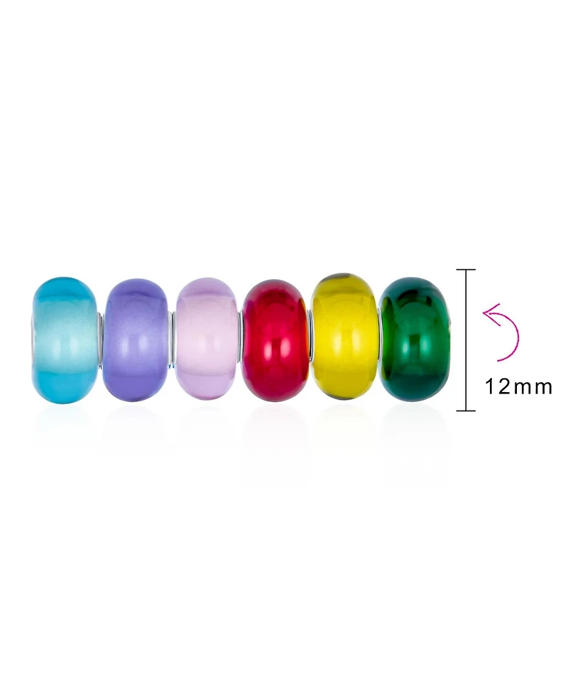 Bling Jewelry Mixed Spacer Set Of Bundle Translucent Colorful Aqua Green Yellow Red Pink Purple Multi Color Murano Glass Charm Bead Sterling Silver Co