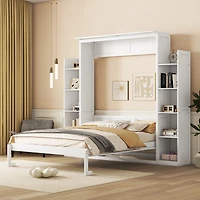 Streamdale Queen Murphy Bed Wall with Shelves and Led Lights, White