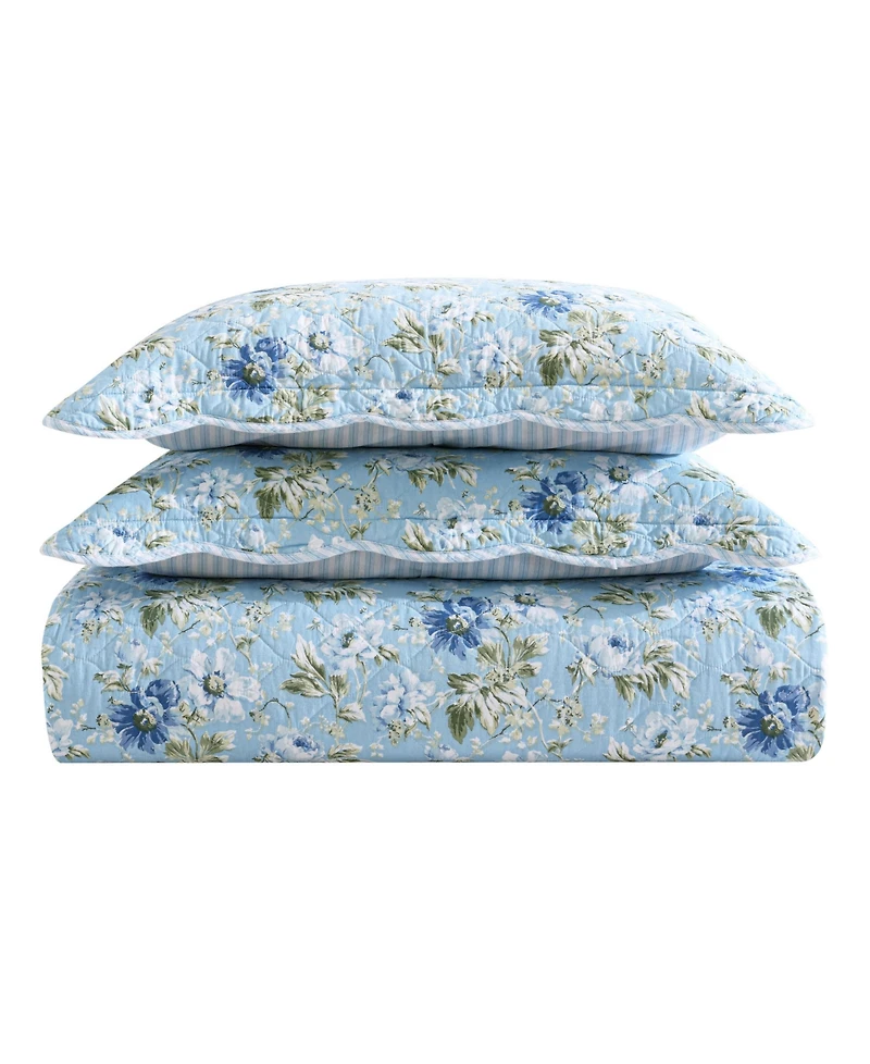 Laura Ashley Peony Garden Reversible 3 Piece Quilt Set
