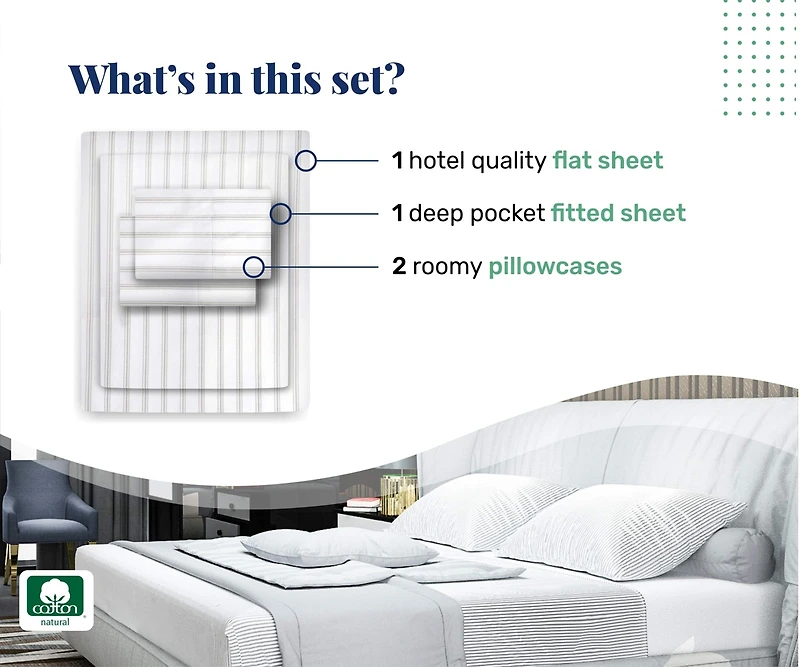 600 Thread Count 100% Cotton Printed Sheet Set